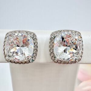 Origami Owl Sophia Swarovski Crystal Halo Stud Earrings Signed Silver Tone